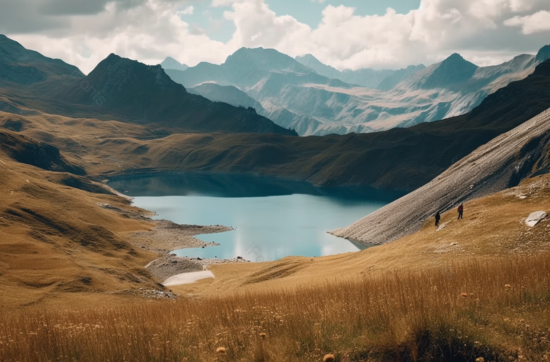 黄色高山盆地水坑湖泊徒步旅行风景背景,高清,摄影图,摄影图片,图片大全,摄影图免费下载